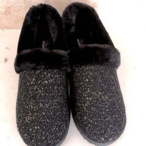 Skechers House Slippers Memory Foam Lite Sweet Walk Cozy Size 9.5 Black Gold
